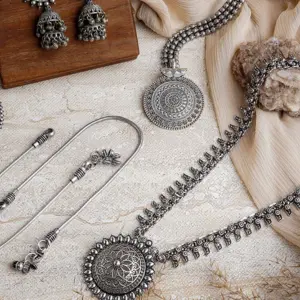 style -silver oxidised -jewellery set